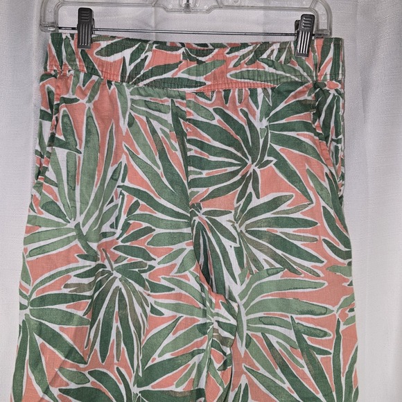 Sigrid Olsen Green Coral Tropical Linen‎ Pants Wide Leg Elastic Waist Size Small - Picture 6 of 16